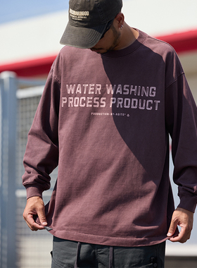 Quentin Marx日系复古蜡染水洗男士重磅长袖T恤宽松休闲潮牌秋季