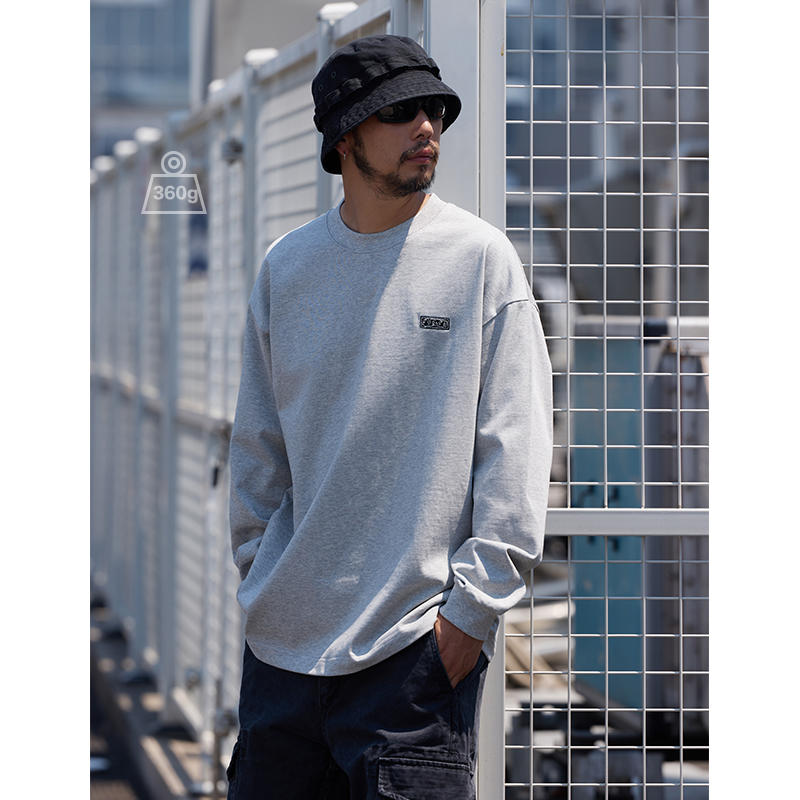 Quentin Marx男士重磅纯棉长袖T恤潮牌男装百搭简约纯色打底衫秋