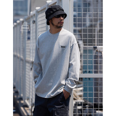 Quentin Marx男士重磅纯棉长袖T恤潮牌男装百搭简约纯色打底衫秋