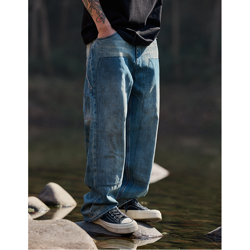 Quentin Marx春季牛仔裤男宽松直筒2025新款休闲伐木长裤潮裤子男