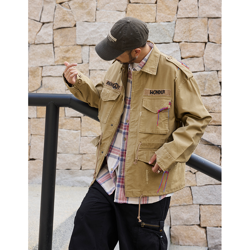 Quentin Marx日系做旧破坏男士重工装夹克外套休闲宽松潮男装秋季