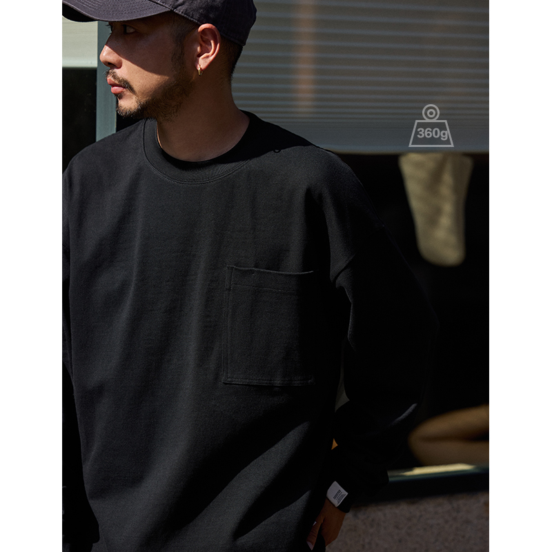 Quentin Marx日系男士360g重磅长袖T恤休闲宽松纯棉男女简约秋冬