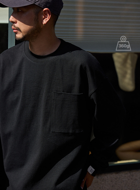 Quentin Marx日系男士360g重磅长袖T恤休闲宽松纯棉男女简约秋冬