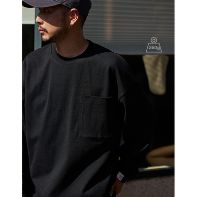 Quentin Marx日系男士360g重磅长袖T恤休闲宽松纯棉男女简约秋冬
