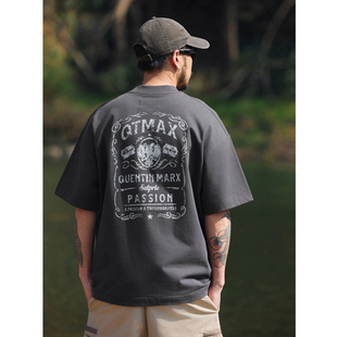 QuentinMarx日系重磅男士短袖T恤纯美式棉复古休闲宽松青年潮牌夏