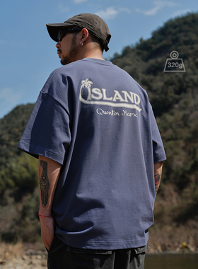 Quentin Marx日系男士重磅短袖T恤户外圆领休闲宽松情侣潮男tee夏