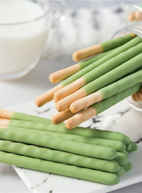 亨裕必珍抹茶饼干棒长条商用装饰涂层绿色巧克力味手指熊猫冰粉