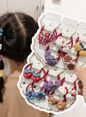 儿童发绳复古红色女童发圈轻奢小女孩扎头皮筋不伤发宝宝头绳发饰