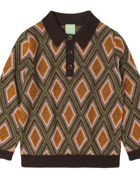 2025FUB秋季针织polo衫儿童复古菱格针织衫