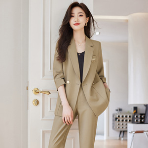 卡其色西装外套女春夏2024新款高端气质女神范职业装薄款西服套装