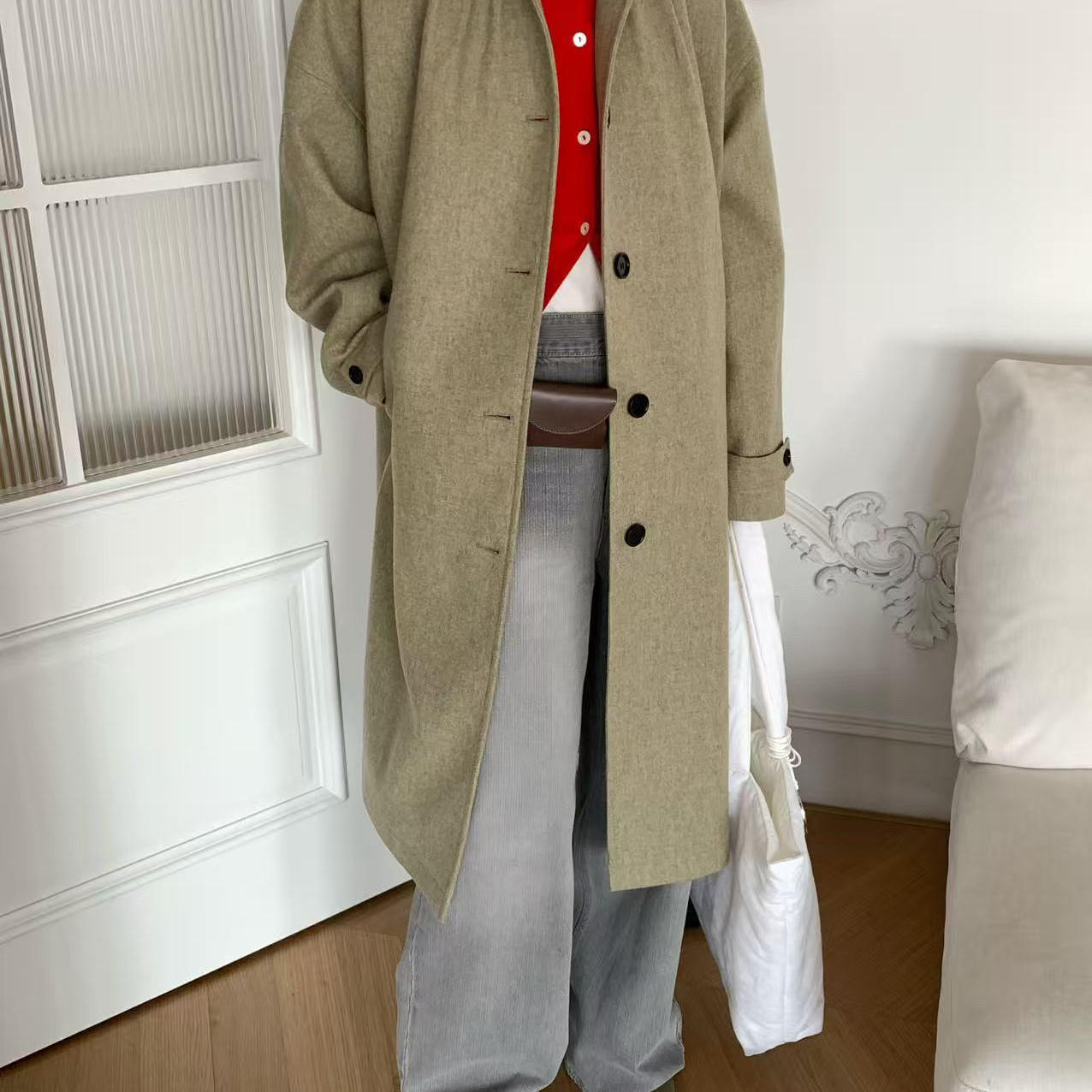 WAIT MORE-新复古优雅气质翻领喇叭廓形羊毛外套（含70羊毛）6197