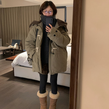 montague island-新连帽牛角扣插肩袖中长款保暖羽绒服外套1470