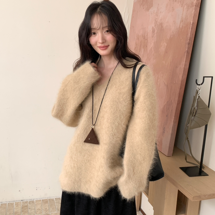 LAS CELULA-冬上新韩系慵懒风宽松套头保暖毛衣（含60兔绒）82042