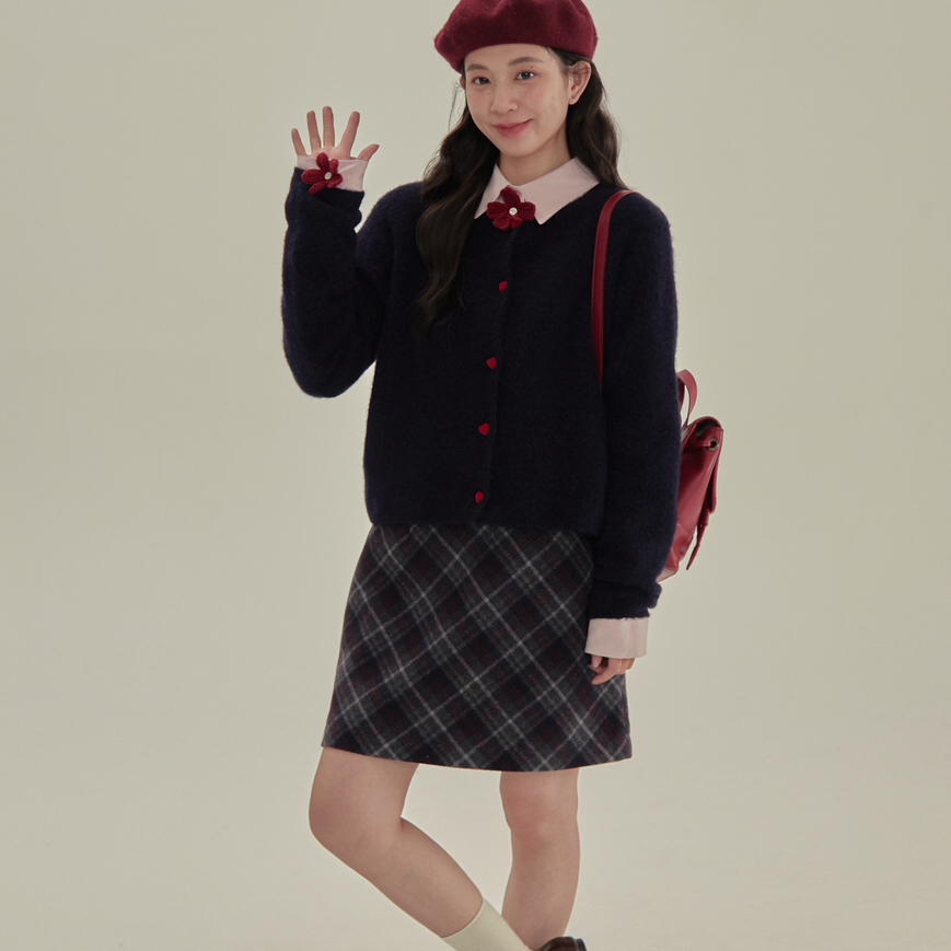 OMELET蛋卷植绒爱心扣子羊驼毛开衫保暖毛衣（含53羊驼毛）PM9170