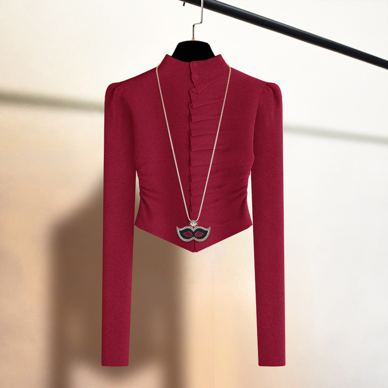 洋气褶皱针织开衫半高领