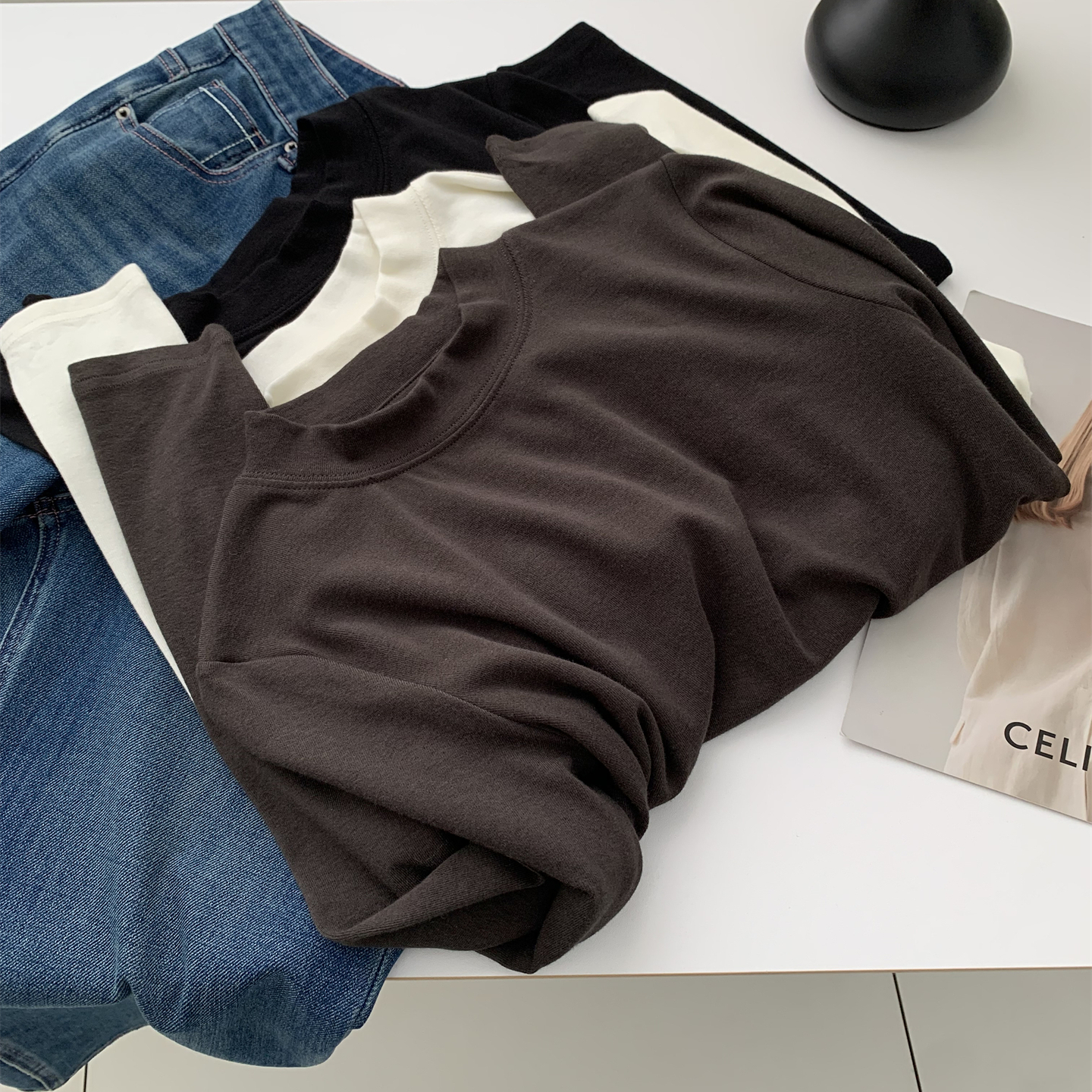 高弹软糯小立领长袖打底衫