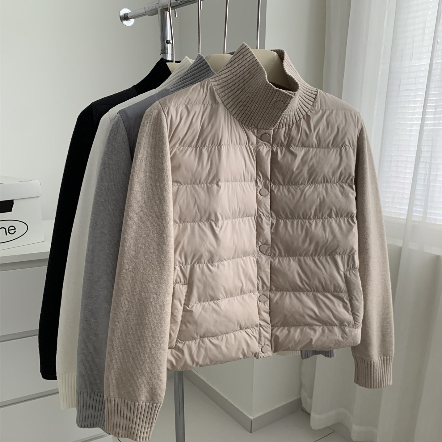 lulu同款拼接高领绵羊毛棉服外套