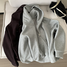 460g重磅摇粒绒卫衣外套女慵懒韩系大版连帽拉链开衫冬季加绒外套
