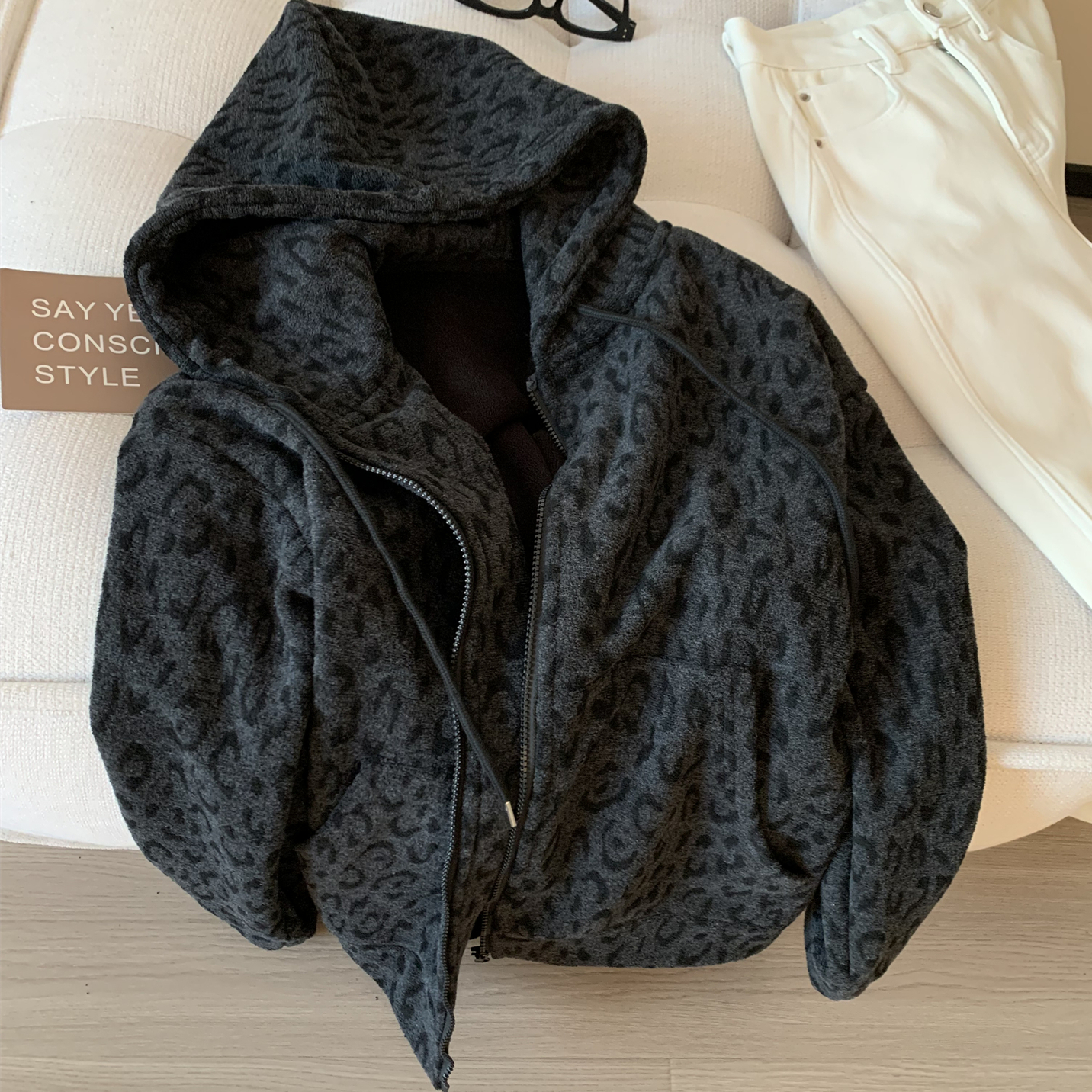 时髦慵懒桑蚕丝羊毛加绒卫衣外套