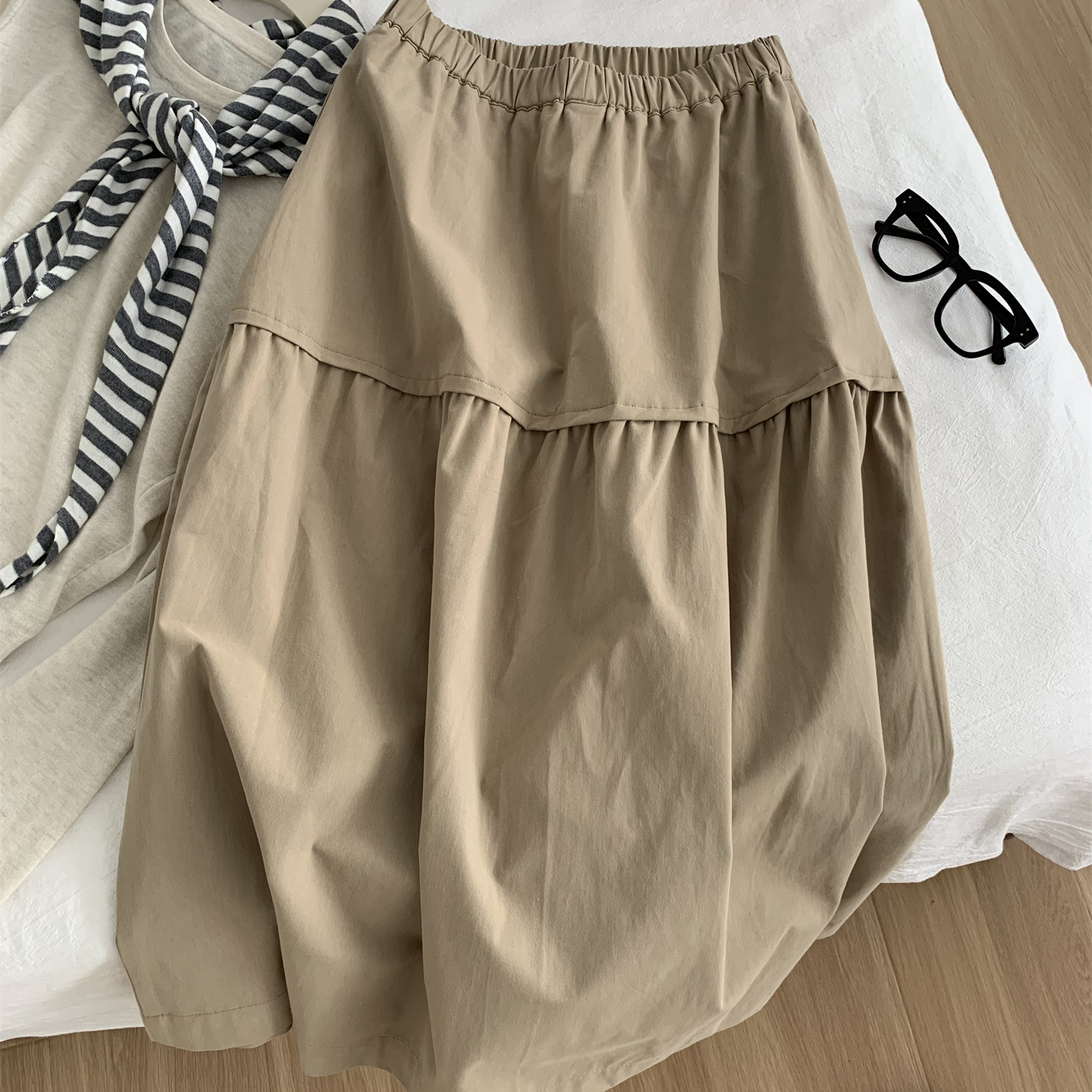 日系复古卡其色工装半身裙