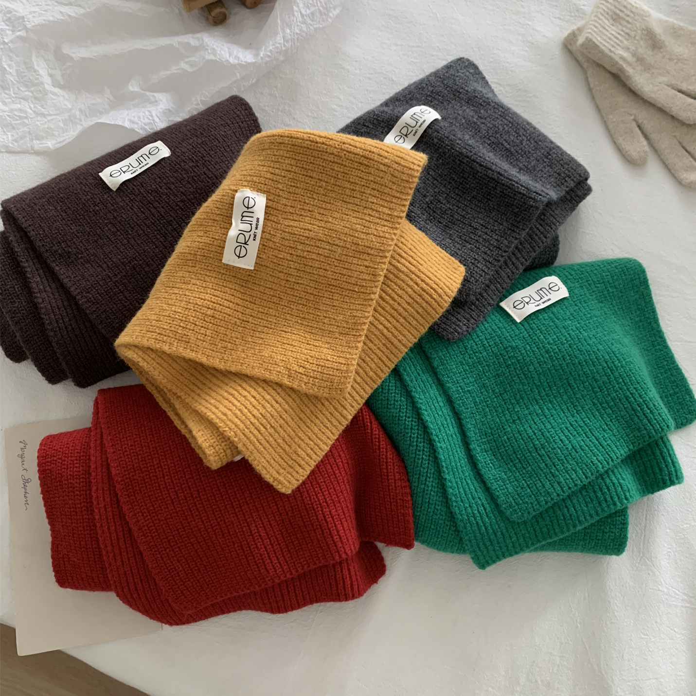 多巴胺彩色针织围巾女简约韩版贴标保暖加宽加长毛线围脖秋冬护颈