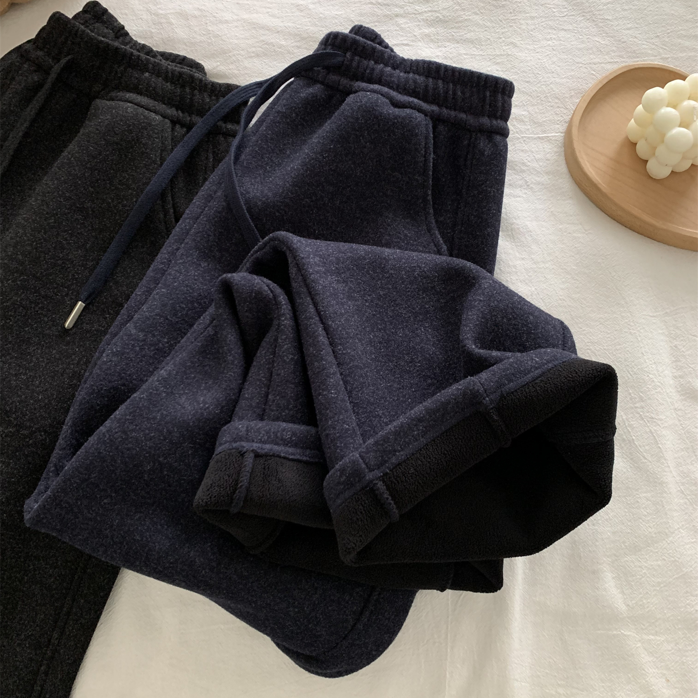 垂感慵懒加绒保暖绵羊毛直筒裤