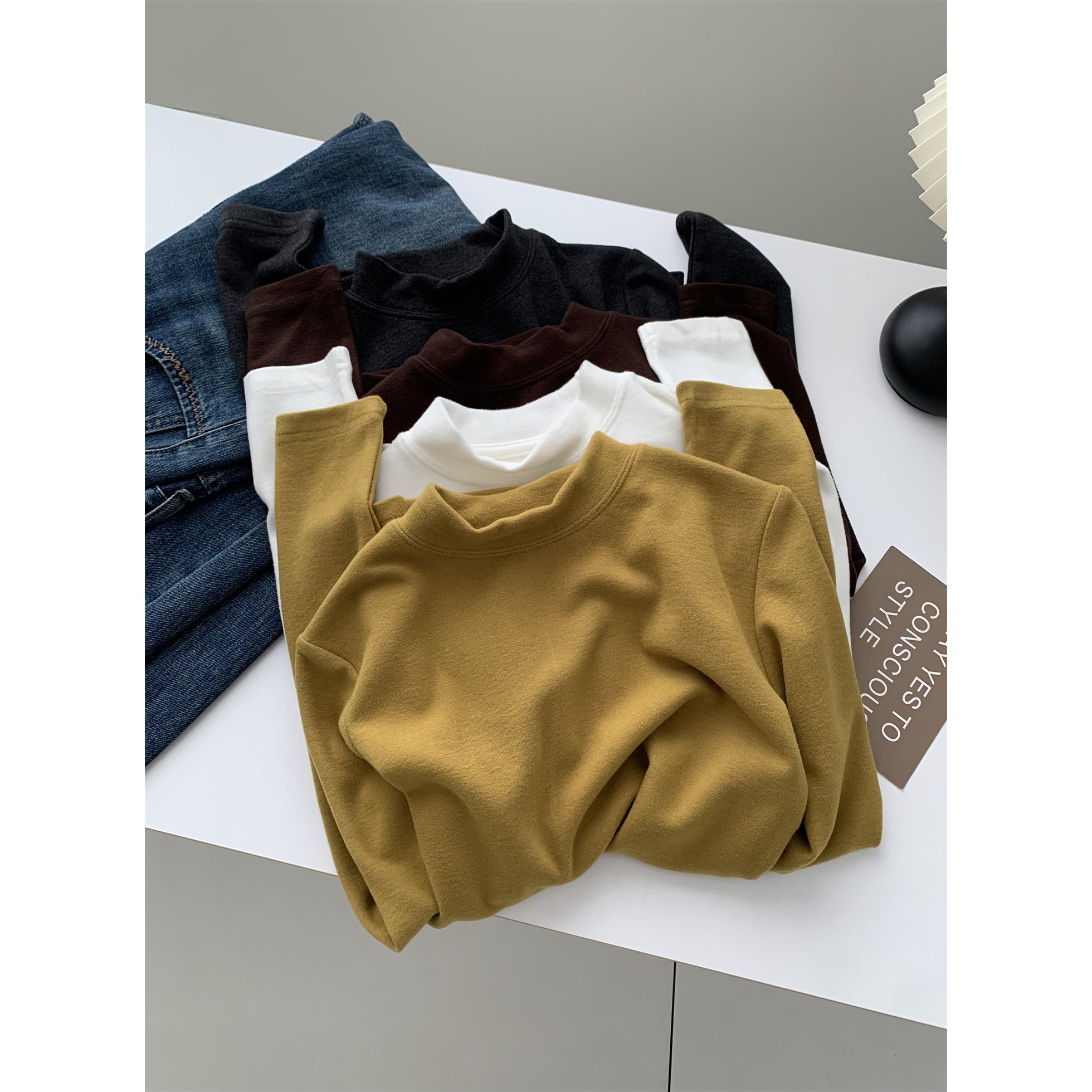 天丝羊毛加厚半高领打底衫