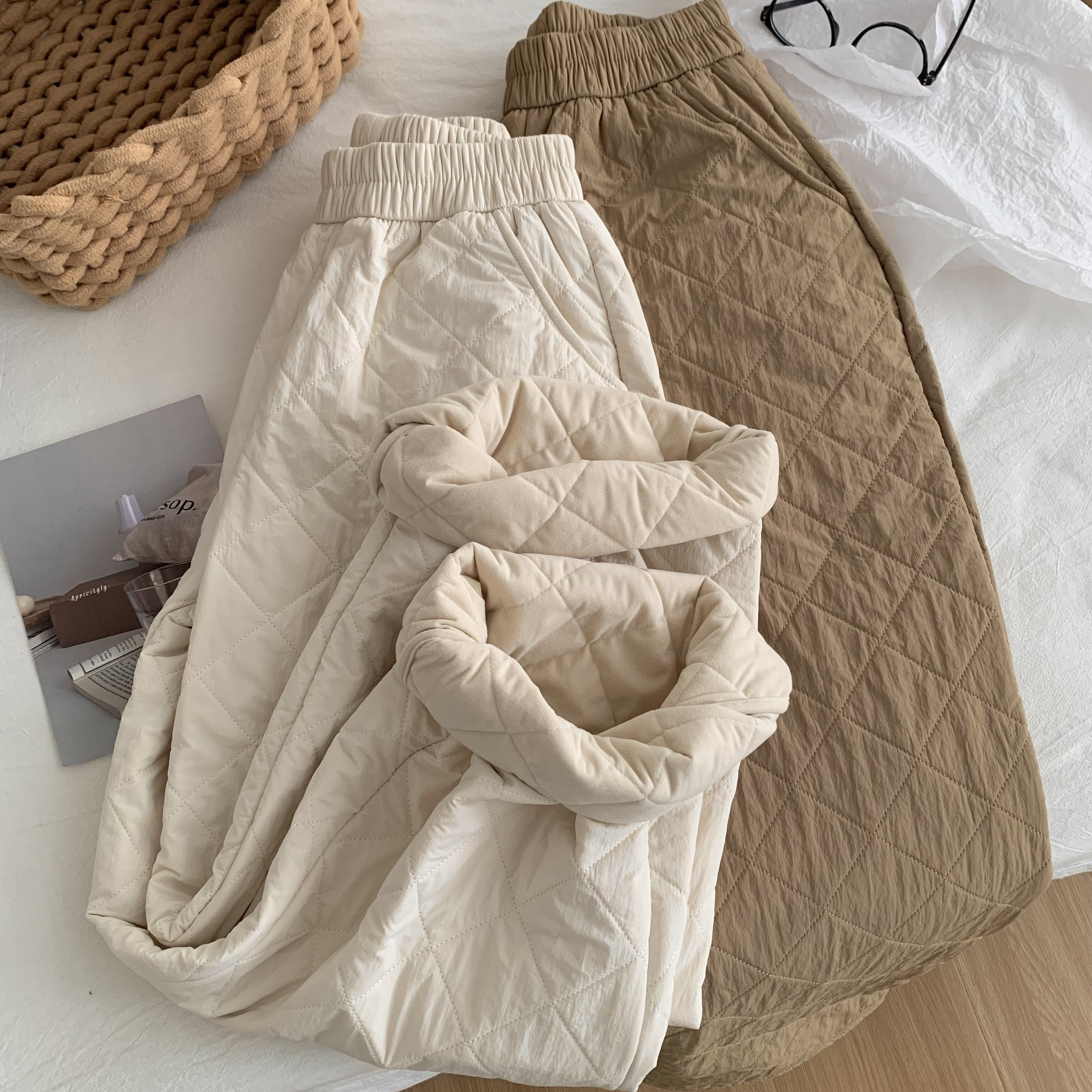 抗寒保暖菱格羊毛防风裤