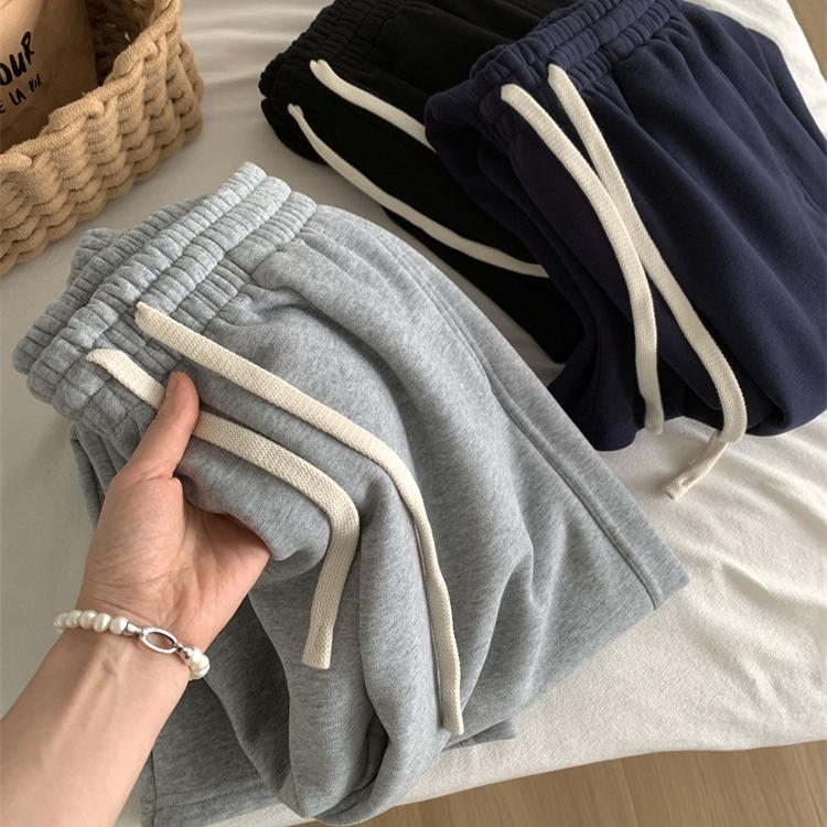 韩版加绒弯刀裤宽松休闲直筒裤