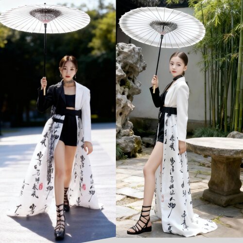 儿童模特走秀演出服霸气T台中国风拖尾男女童酷炫潮服战队秀赛服