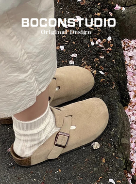【勃肯家族】真皮勃肯鞋女夏外穿足弓支撑钓鱼博肯厚底半拖鞋男款