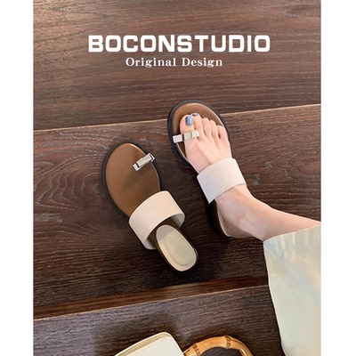 羊皮版~法式夹趾拖鞋女夏外穿坡跟套趾凉拖圆头一字拖增高凉鞋子