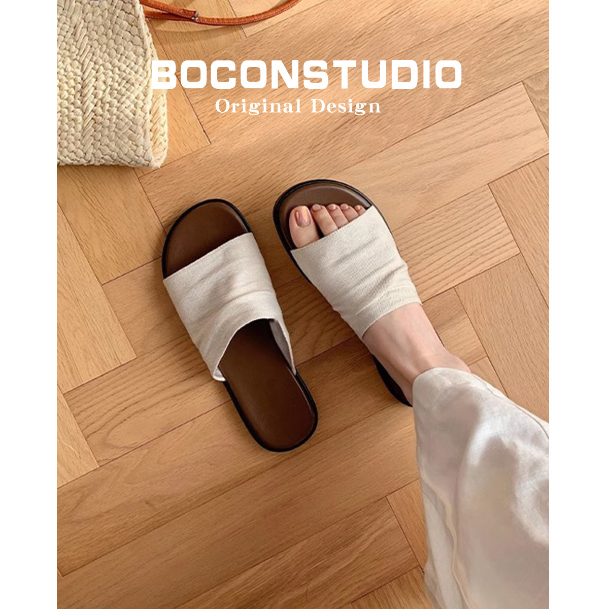 【限时78】曼谷拖~度假风亚麻厚底凉拖鞋女夏外穿沙滩一字拖鞋子