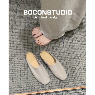 限时78~女外穿真皮包头拖鞋春季百搭一脚蹬拖鞋方头平底穆勒鞋子