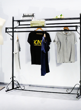 服装店衣架展示架双面双杆挂衣服架中岛架服装货架落地式双层货架