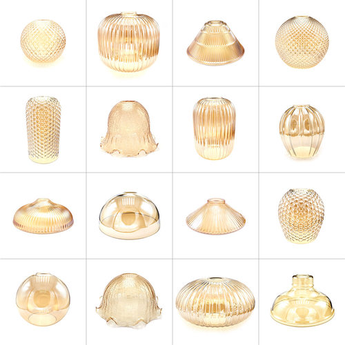 轻奢琥珀色茶色玻璃灯罩灯外壳e27吊灯替换DIY灯具配件现代中古风