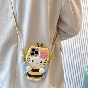 卡通可爱黄色蜜蜂猫咪斜挎手机壳