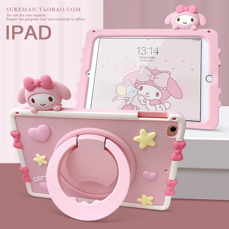 360°旋转支架适用苹果ipad11/10代保护壳新款ipadpro11寸立体卡通air8/7代平板保护套mini7/6液态硅胶保护套
