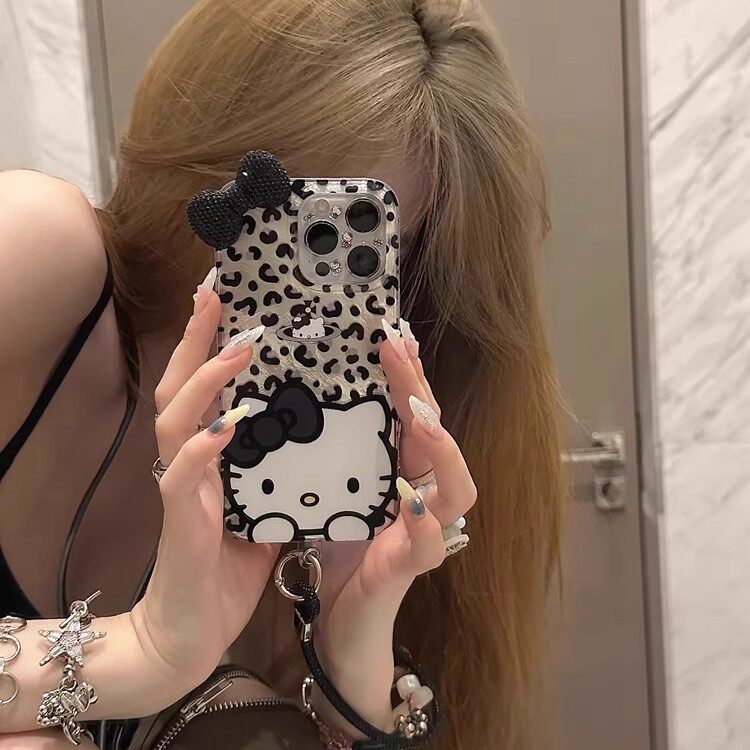 豹纹蝴蝶结kitty猫适用苹果17promax手机壳15plus高级感iPhone14/13/12pro超好看的16pm高级感创意个性保护套