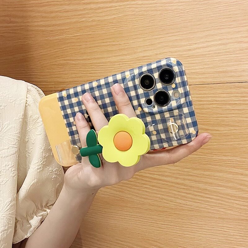 蓝格小黄花透明腕带适用苹果16promax手机壳15plus小众iPhone14/13/12/11pro日韩ins风xsmax全包防摔保护套