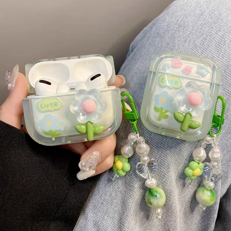 小清新立体花朵适用苹果airpodspro3耳机保护壳airpods3代女神带链条airpods2无线蓝牙收纳盒airpods4保护套