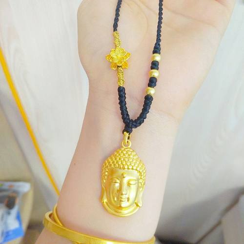 莲花佛头纯实心金色黑色毛衣链