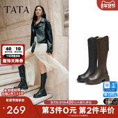 TATA他她长靴2025秋黑色靴子女骑士靴厚底显瘦增高长筒靴CF401DG5