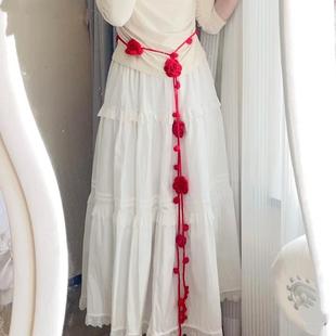 玫瑰花腰带设计感小众针织甜美百搭女士腰链配连衣裙编织围脖装饰