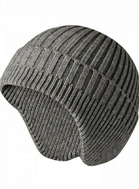 加绒帽子男女毛线护耳帽骑车防风帽户外保暖秋冬季弹力滑雪针织帽