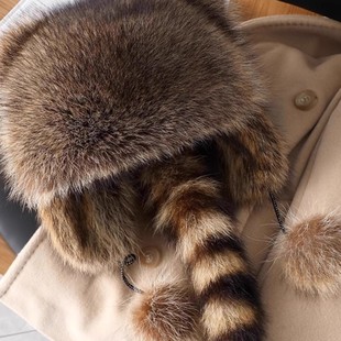 小浣熊帽子护耳帽仿貉子毛雷锋霸王帽冬季保暖男女儿童成人皮草帽