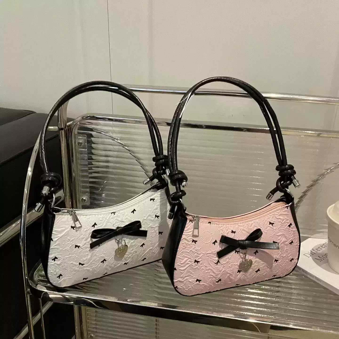 韩系甜美泡泡纱蝴蝶结腋下包包女