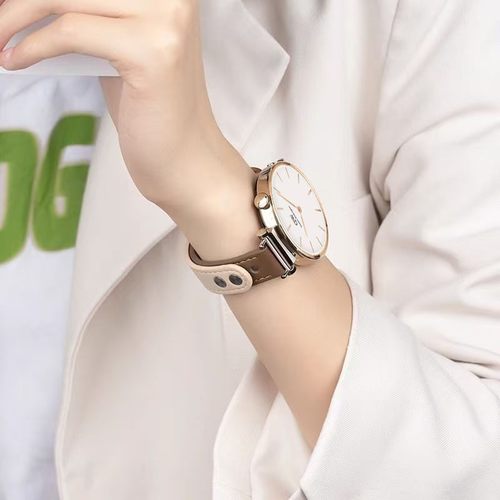 适用DW女士手表 PETITE系列优雅流金石英腕带女款28MM气质皮表带