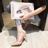 Mùa hè 2019 mới màu nude bằng da cao gót stiletto nhọn từ khóa với baotou hoang dã nữ - Sandal giày dép juno