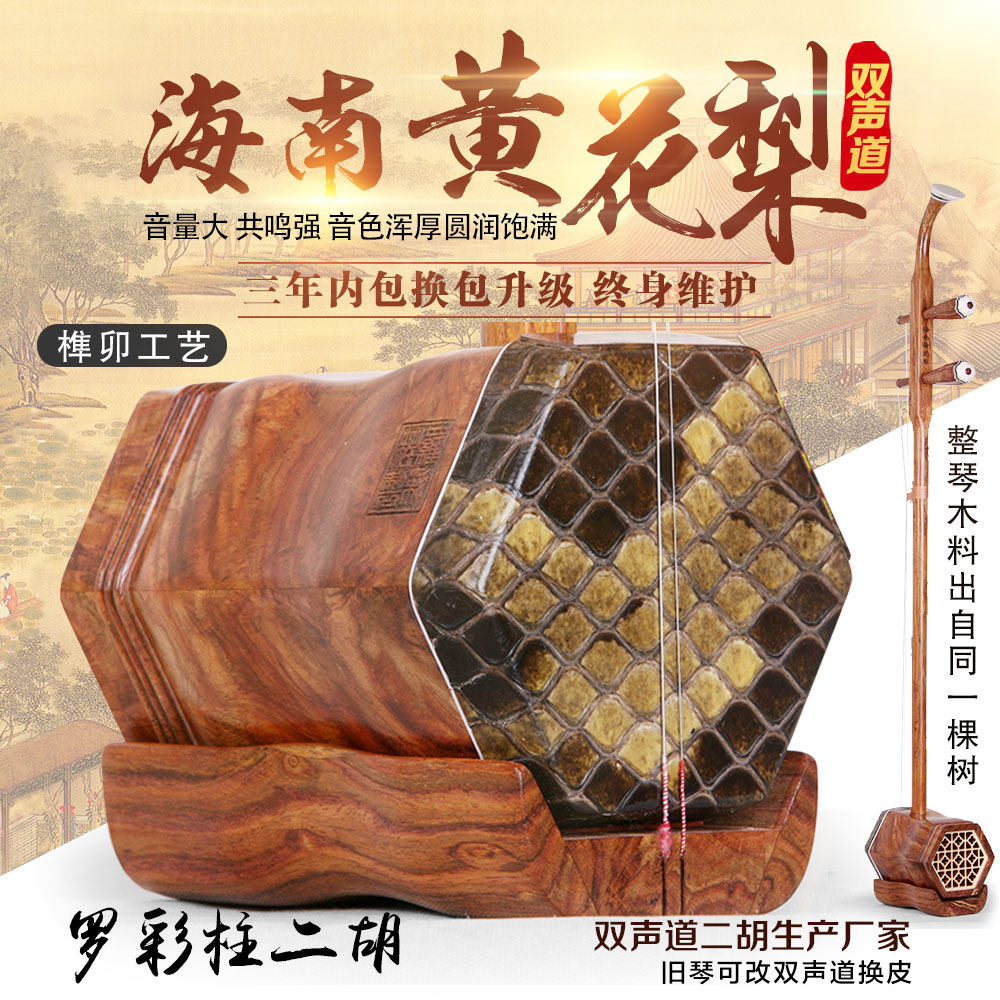双声道浑厚大音量海南黄花梨罗彩柱二胡乐器厂家直销专业演奏收藏